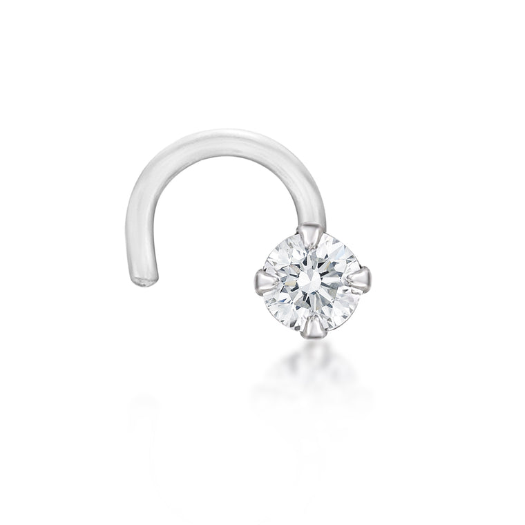 14K Gold Screw Cubic Zirconia Nose Ring - 22G