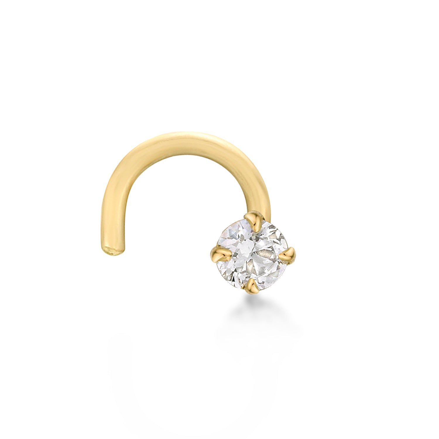 14K Gold Screw Cubic Zirconia Nose Ring - 22G