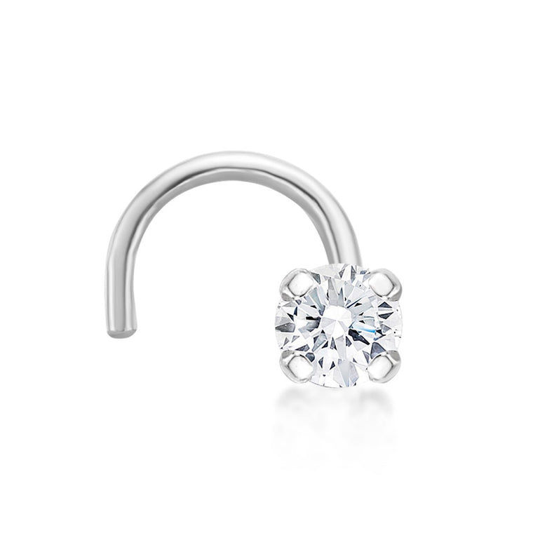 14K Gold Screw Cubic Zirconia Nose Ring - 22G