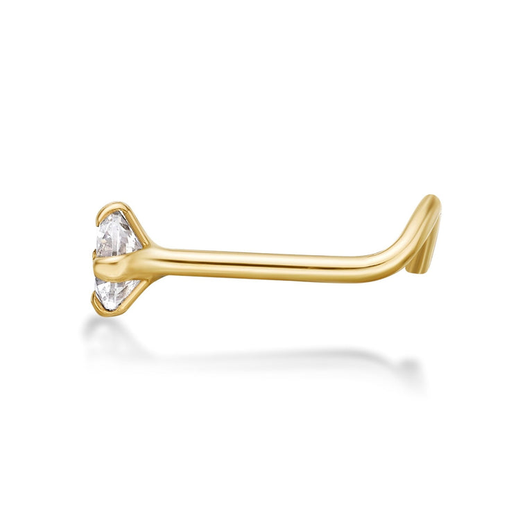 14K Gold Screw Cubic Zirconia Nose Ring - 22G