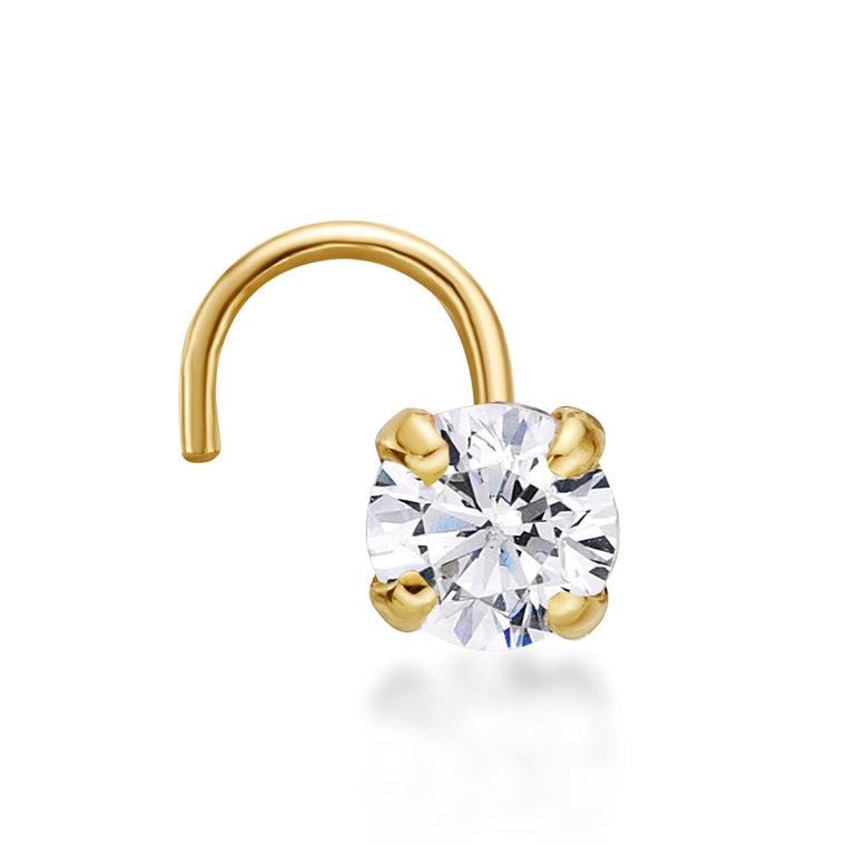 14K Gold Screw Cubic Zirconia Nose Ring - 22G