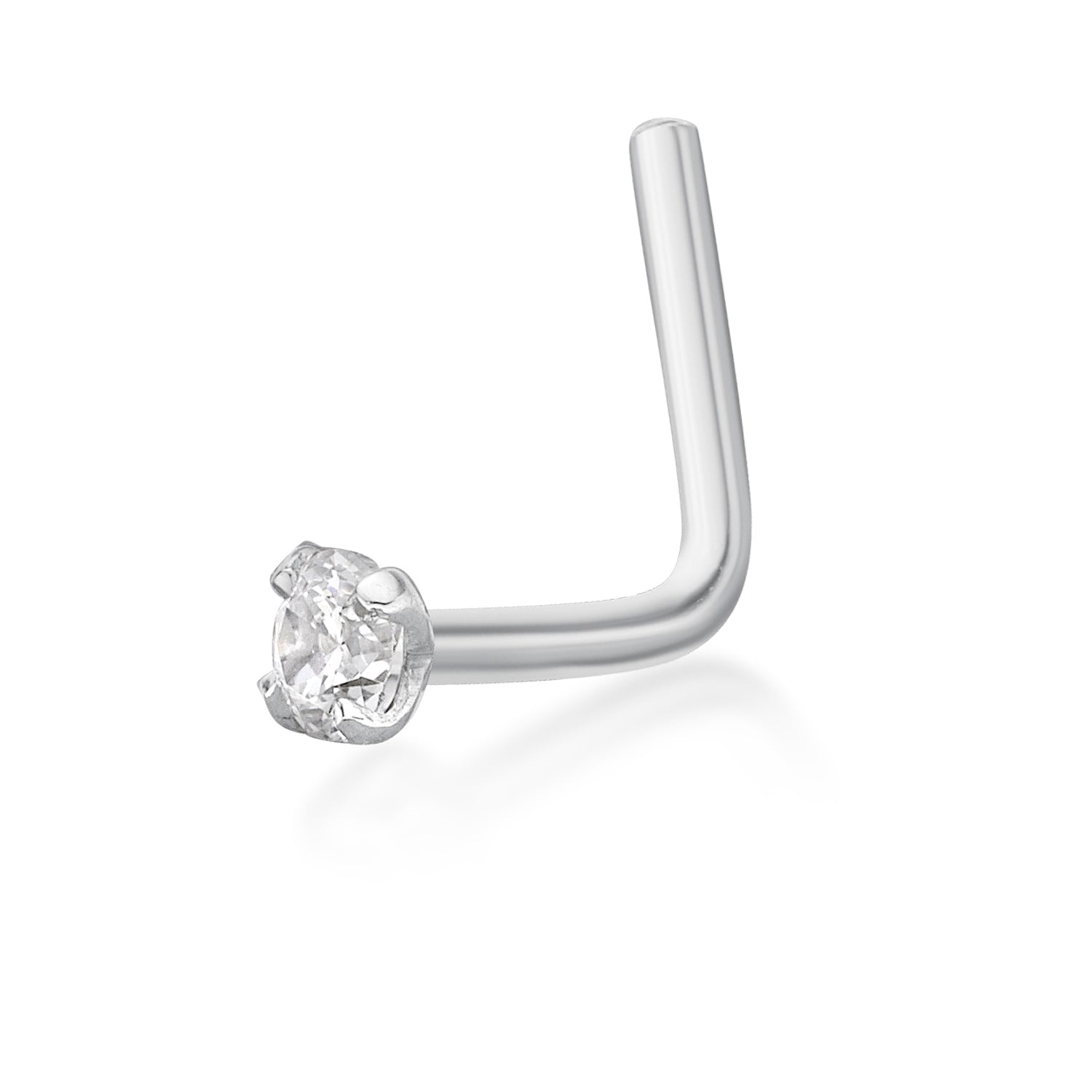 14K Gold L-Shaped Cubic Zirconia Nose Ring - 22G