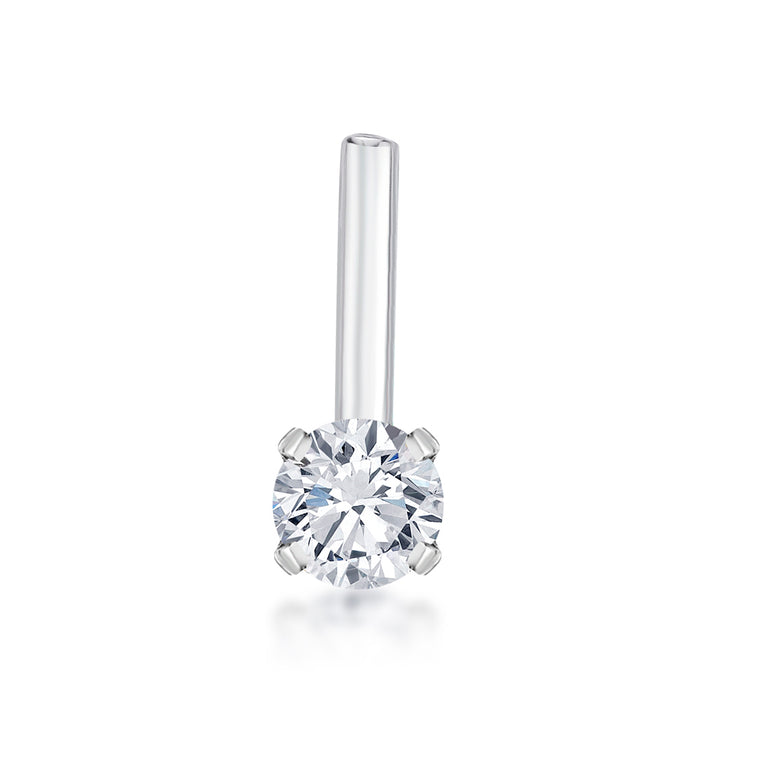 14K Gold L-Shaped Cubic Zirconia Nose Ring - 22G