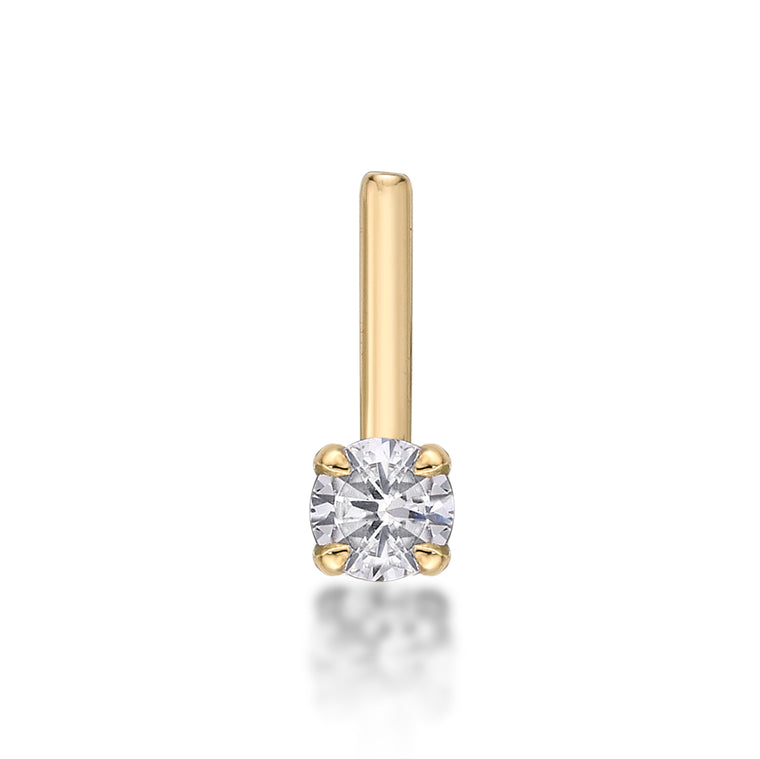 14K Gold L-Shaped Cubic Zirconia Nose Ring - 22G