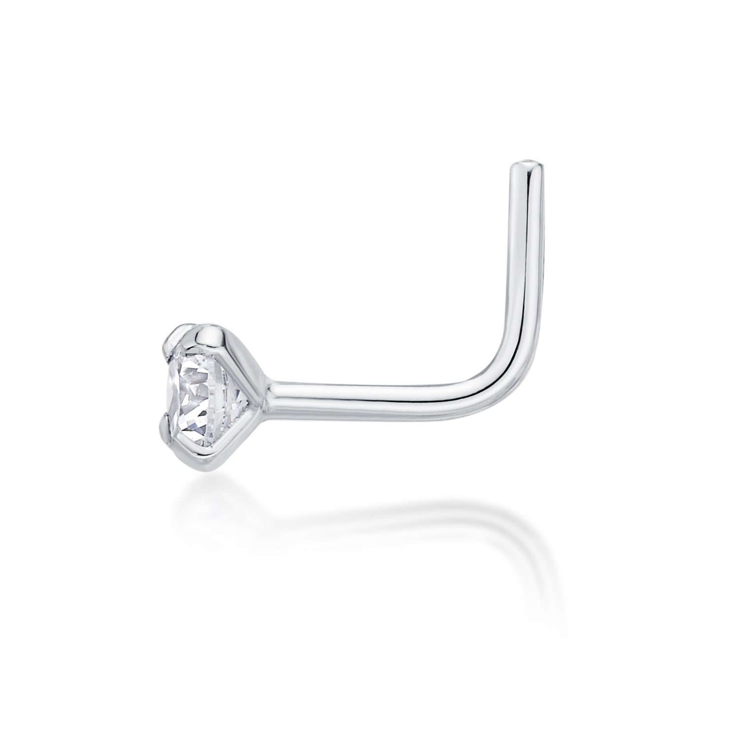 14K Gold L-Shaped Cubic Zirconia Nose Ring - 22G