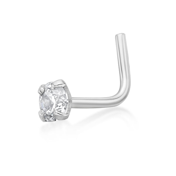 14K Gold L-Shaped Cubic Zirconia Nose Ring - 22G