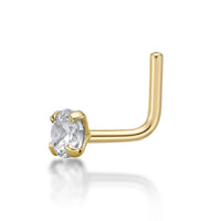 14K Gold L-Shaped Cubic Zirconia Nose Ring - 22G