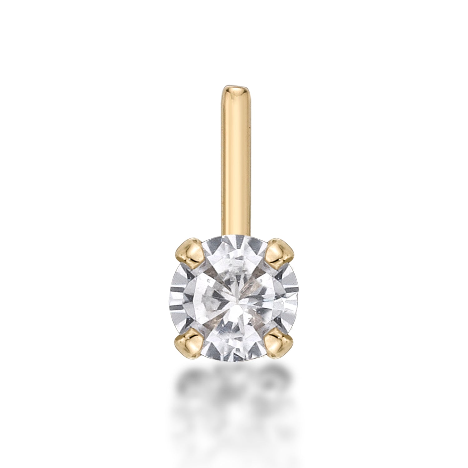 14K Gold L-Shaped Cubic Zirconia Nose Ring - 22G