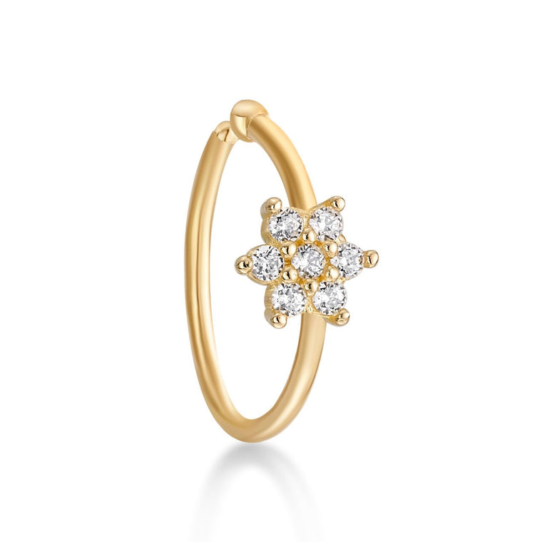 14K FlowerOpen Hoop Nose Ring - 22G