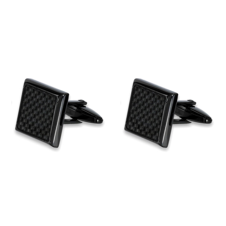 Carbon Fiber Square Cufflinks in Stainless Steel
