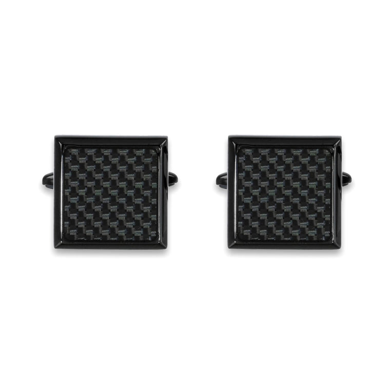 Carbon Fiber Square Cufflinks in Stainless Steel
