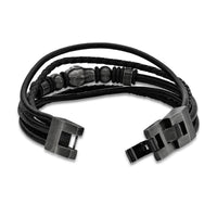 Skull Multi-Strand Bracelet in Black Genuine Leather and Black, 10 IN
