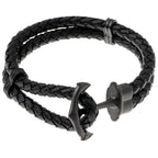Anchor Bracelet in Braided Black Leather and Black Ion-Plated Stainless Steel