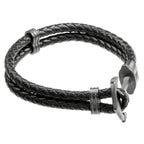 Anchor Bracelet in Braided Black Leather and Black Ion-Plated Stainless Steel