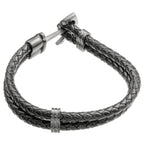 Anchor Bracelet in Braided Black Leather and Black Ion-Plated Stainless Steel
