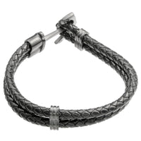 Anchor Bracelet in Braided Black Leather and Black Ion-Plated Stainless Steel