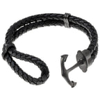 Anchor Bracelet in Braided Black Leather and Black Ion-Plated Stainless Steel