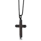 Men's Ebony Wood Cross Pendant in Black Ion-Plated Stainless Steel