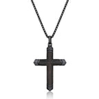 Men's Ebony Wood Cross Pendant in Black Ion-Plated Stainless Steel