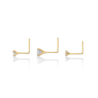 14K Gold L-Shaped Cubic Zirconia Nose Ring Set - 22G