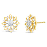 0.125 cttw Natural Diamond Snowflake Stud Earring in Yellow Gold Plated Sterling Silver