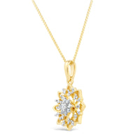 0.125 cttw Natural Diamond Snowflake Pendant in Yellow Gold Plated Sterling Silver, 18"
