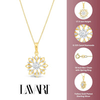 0.125 cttw Natural Diamond Snowflake Pendant in Yellow Gold Plated Sterling Silver, 18"