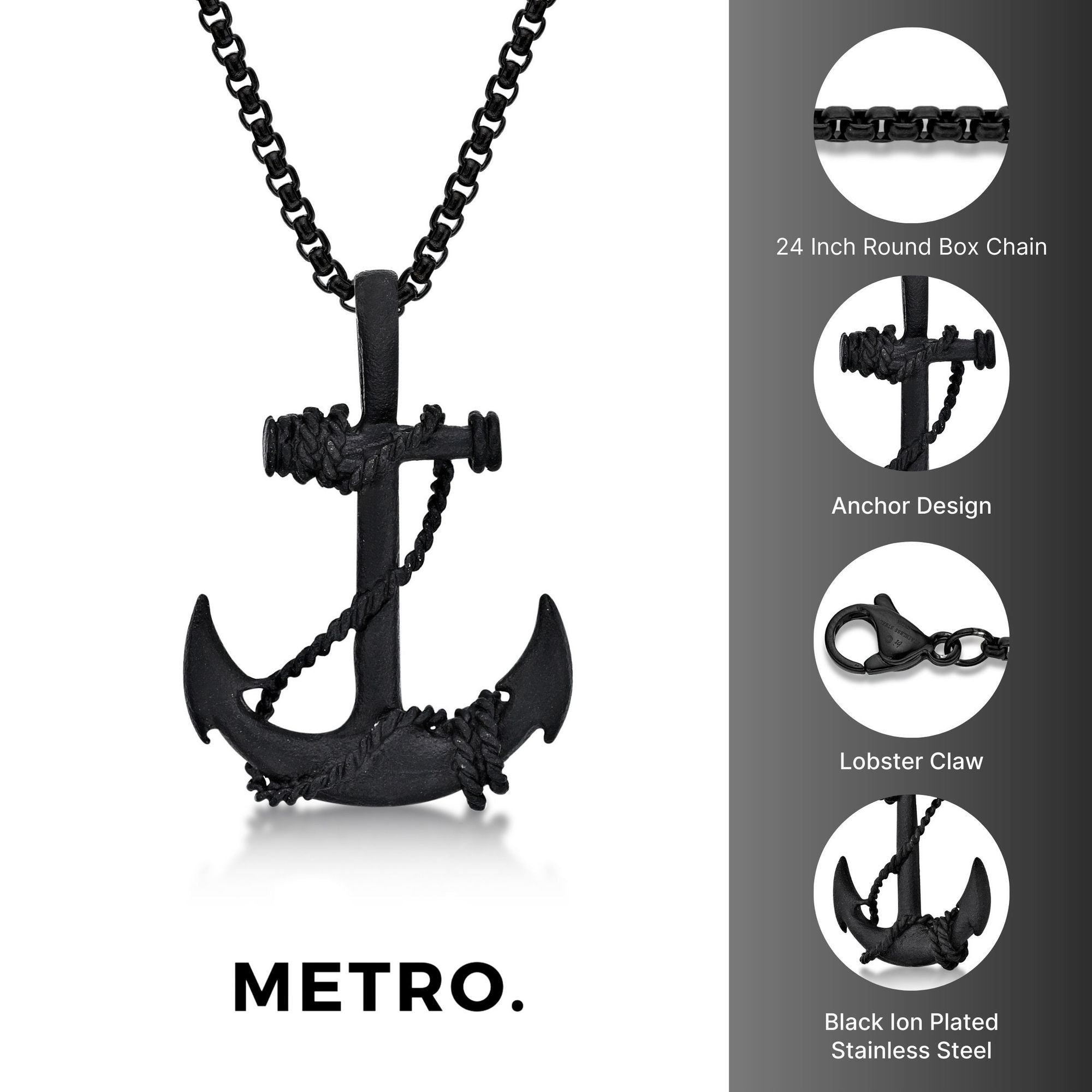 Anchor Pendant in Black Ion-Plated Stainless Steel
