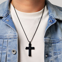 Carbon Fiber Cross Pendant in Black Ion Plated Stainless Steel