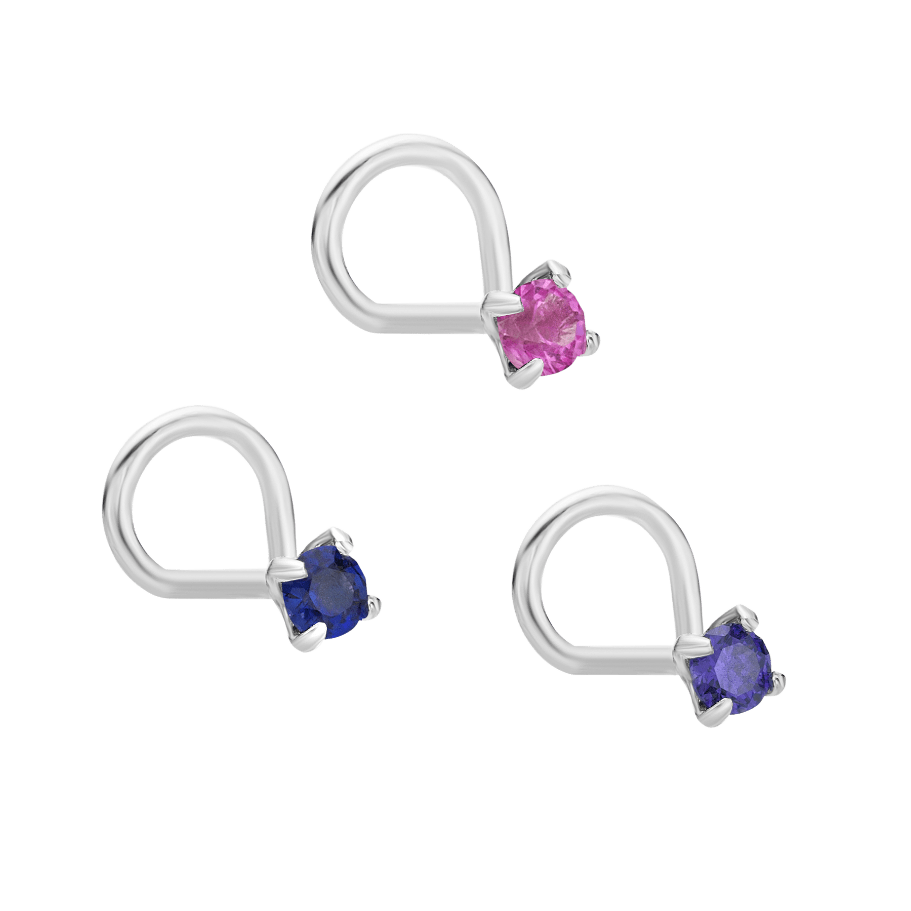 14K Gold Screw Cubic Zirconia Nose Ring Set - 22G