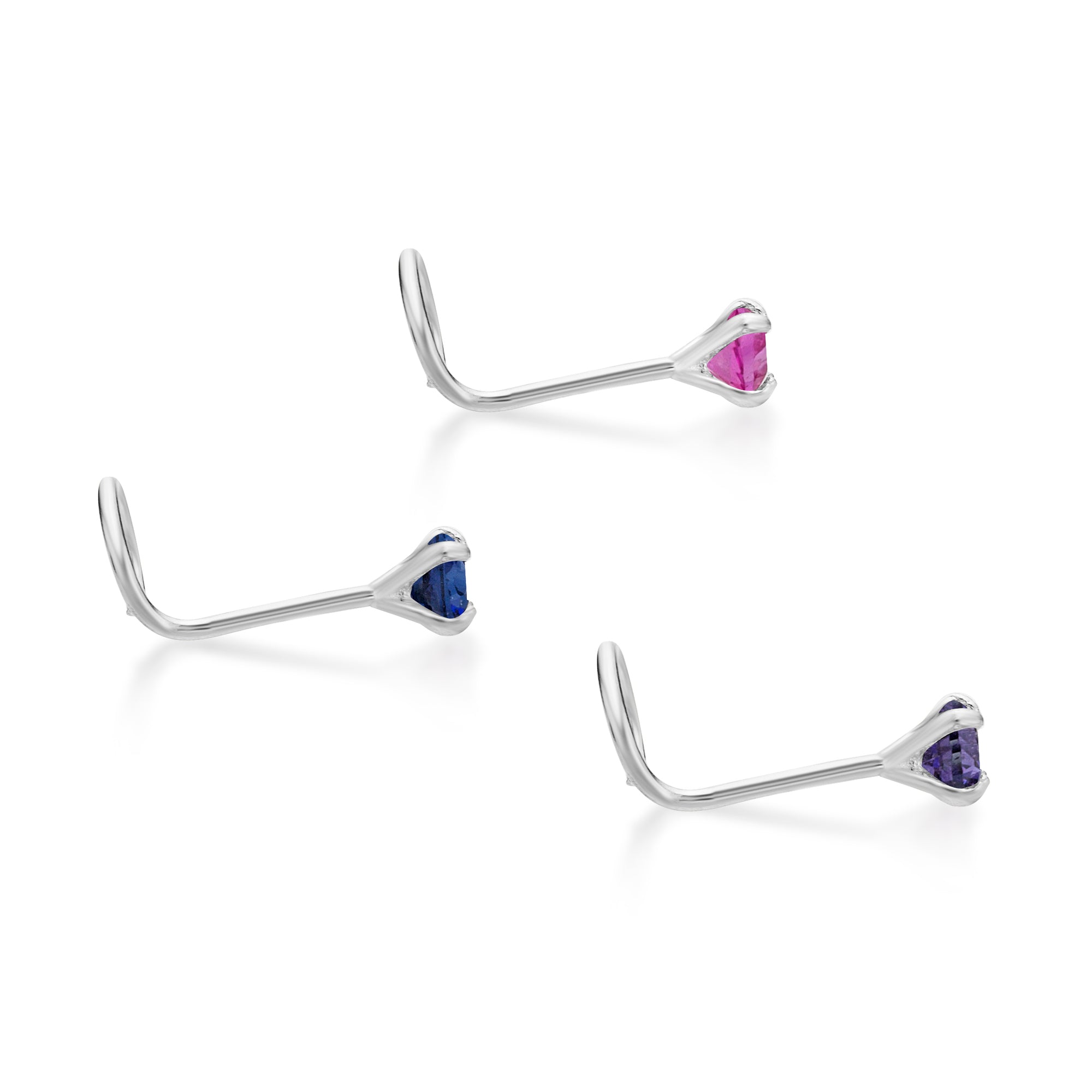 14K Gold Screw Cubic Zirconia Nose Ring Set - 22G