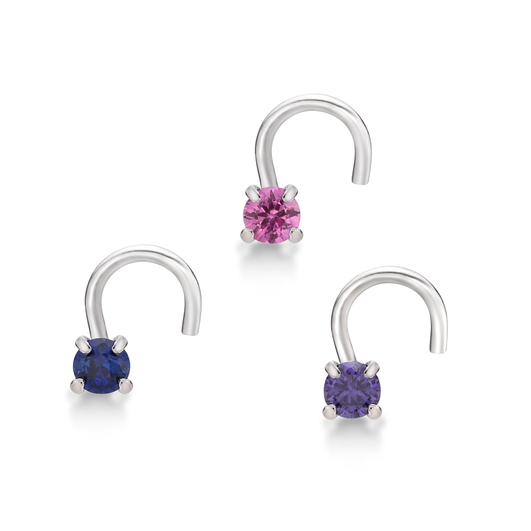 14K Gold Screw Cubic Zirconia Nose Ring Set - 22G