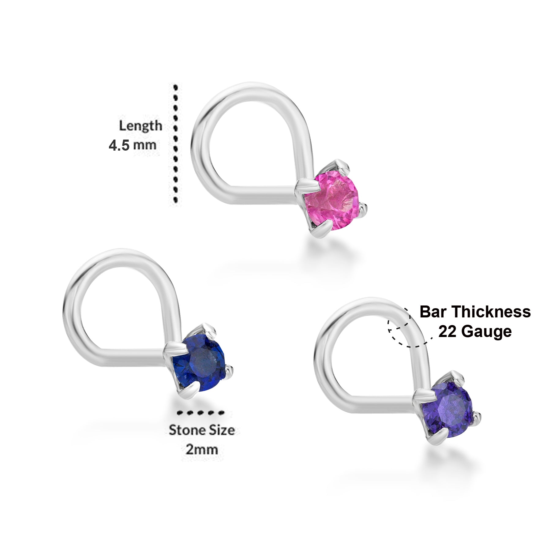 14K Gold Screw Cubic Zirconia Nose Ring Set - 22G