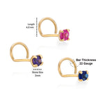 14K Gold Screw Cubic Zirconia Nose Ring Set - 22G