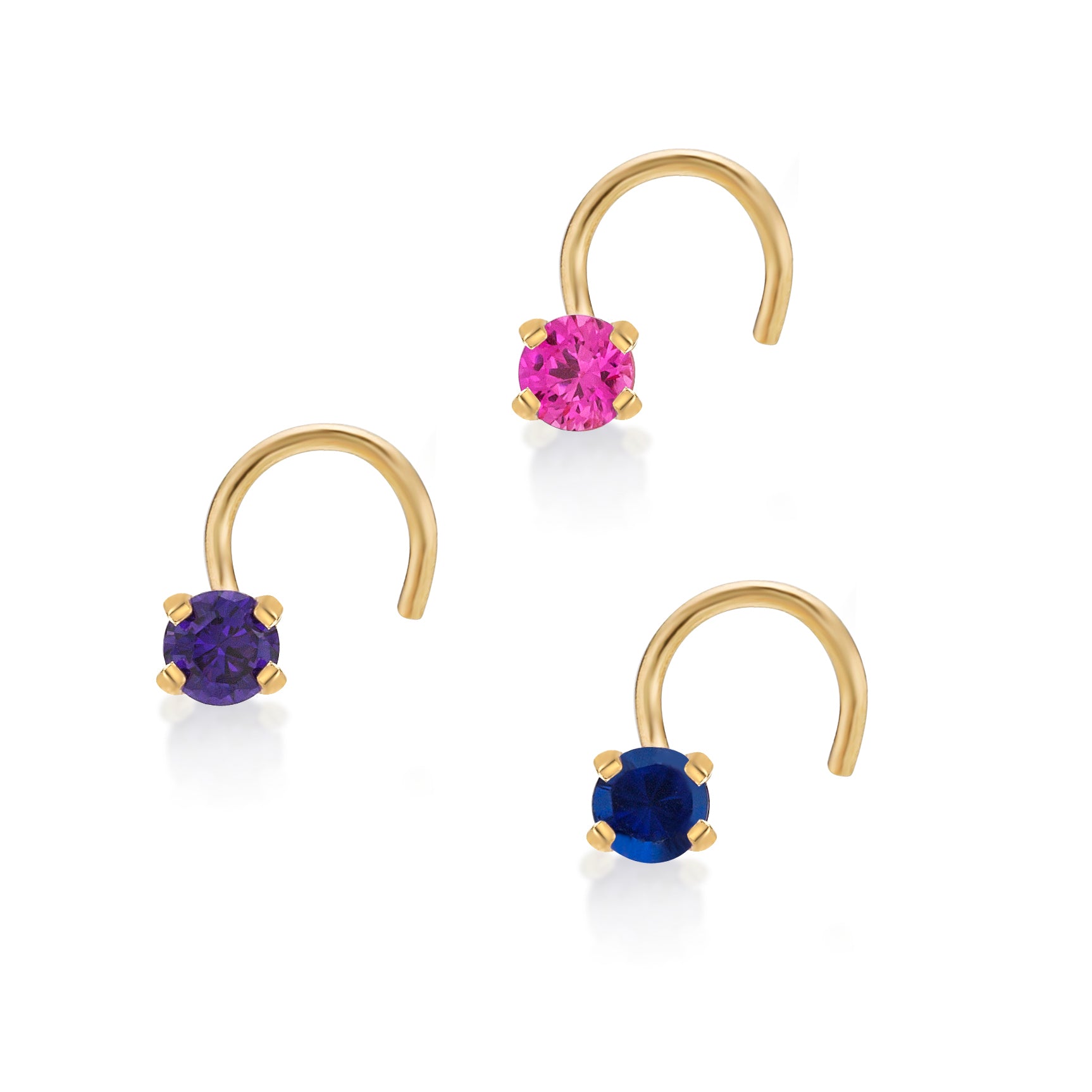 14K Gold Screw Cubic Zirconia Nose Ring Set - 22G