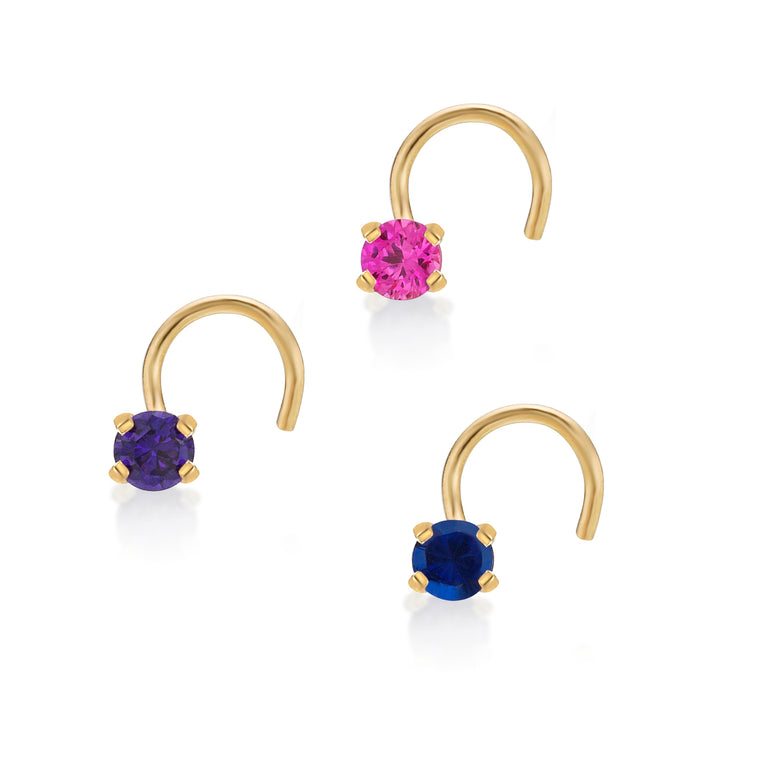14K Gold Screw Cubic Zirconia Nose Ring Set - 22G