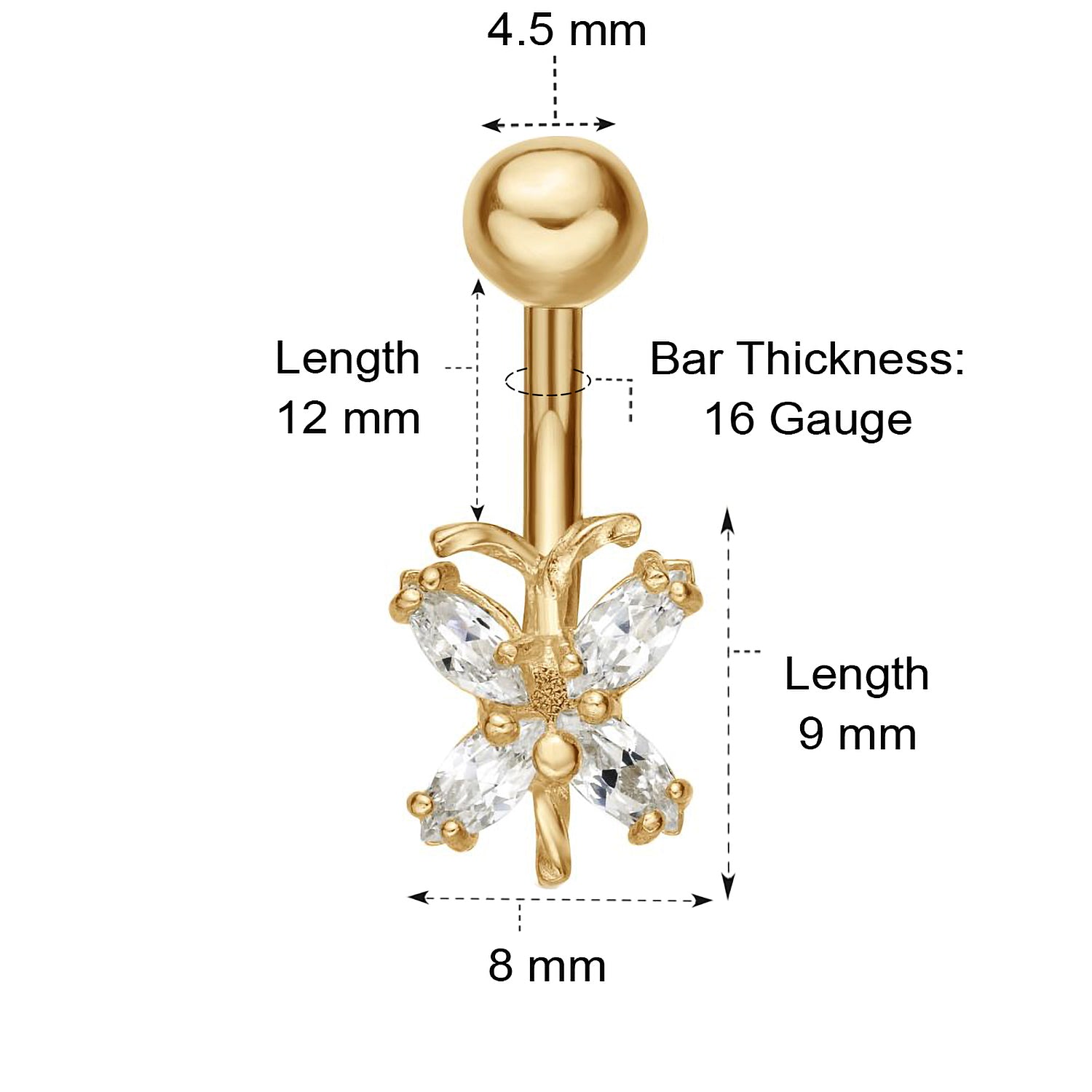 Butterfly Belly Ring - 16G