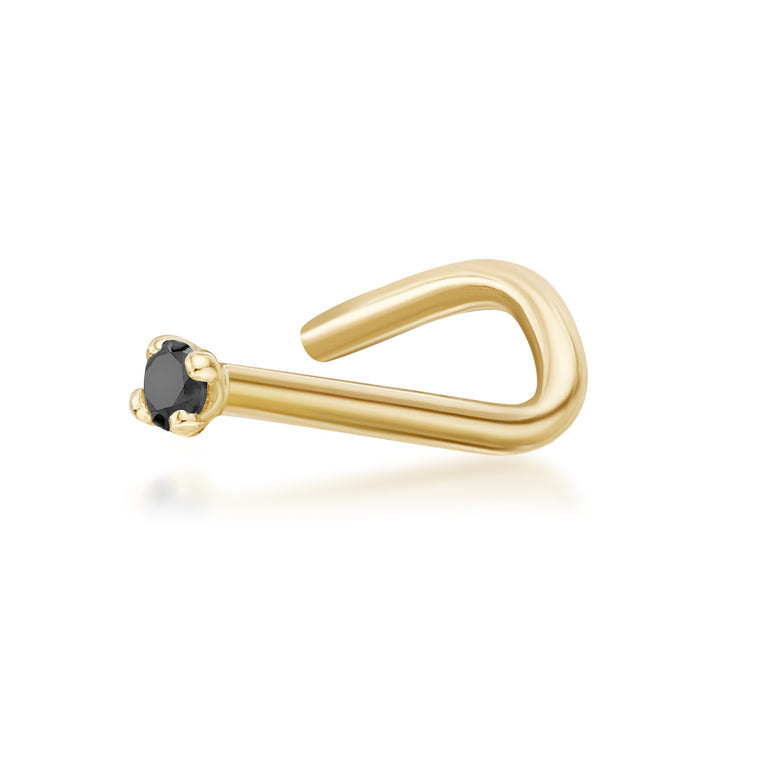 14K Gold Screw Black Diamond Nose Ring - 22G