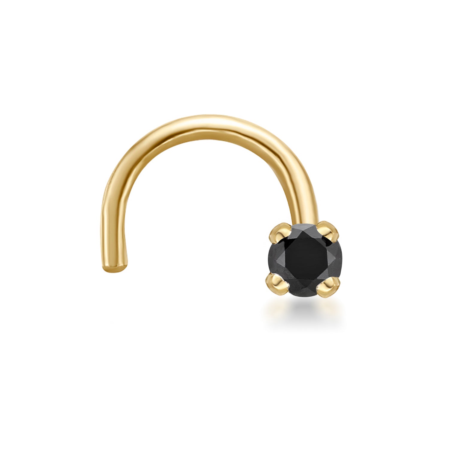 14K Gold Screw Black Diamond Nose Ring - 22G