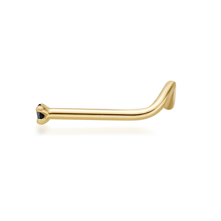 14K Gold Screw Black Diamond Nose Ring - 22G