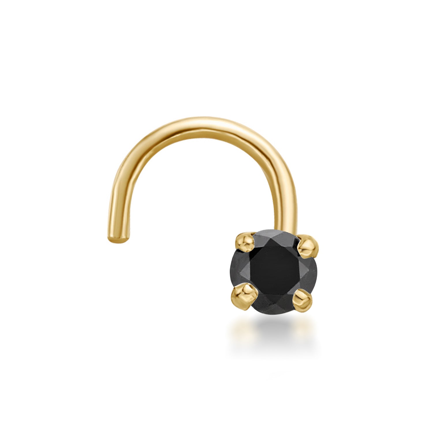 14K Gold Screw Black Diamond Nose Ring - 22G