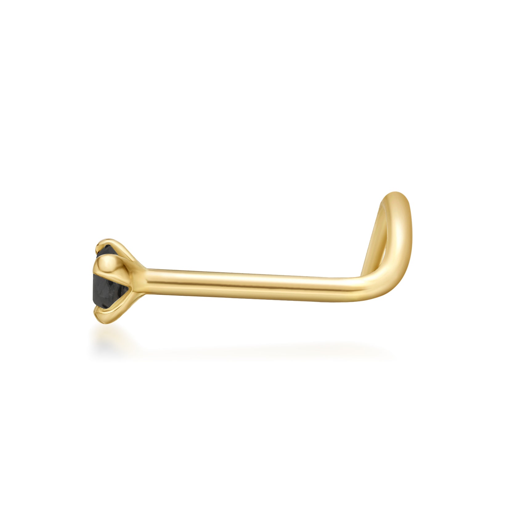 14K Gold Screw Black Diamond Nose Ring - 22G
