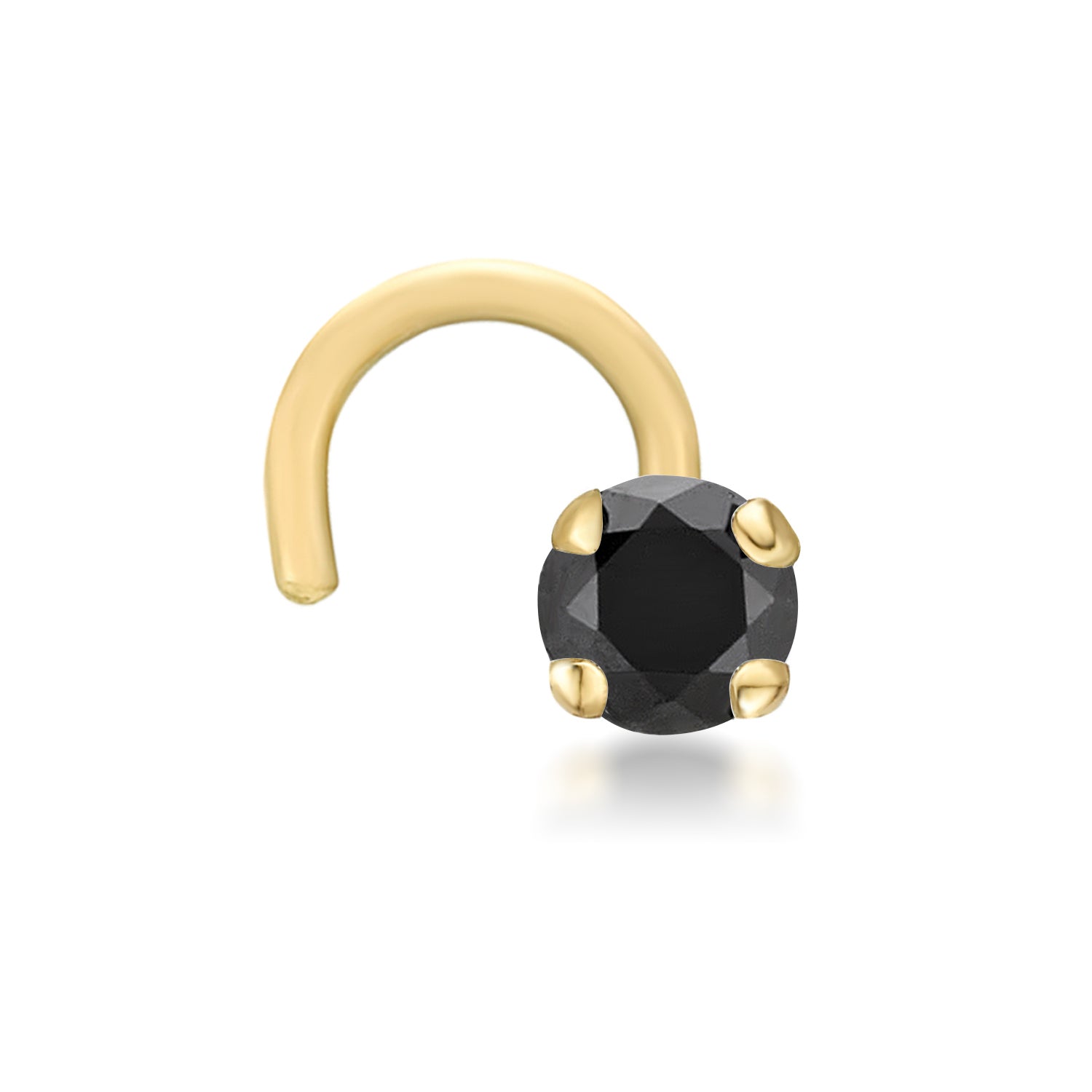 14K Gold Screw Black Diamond Nose Ring - 22G