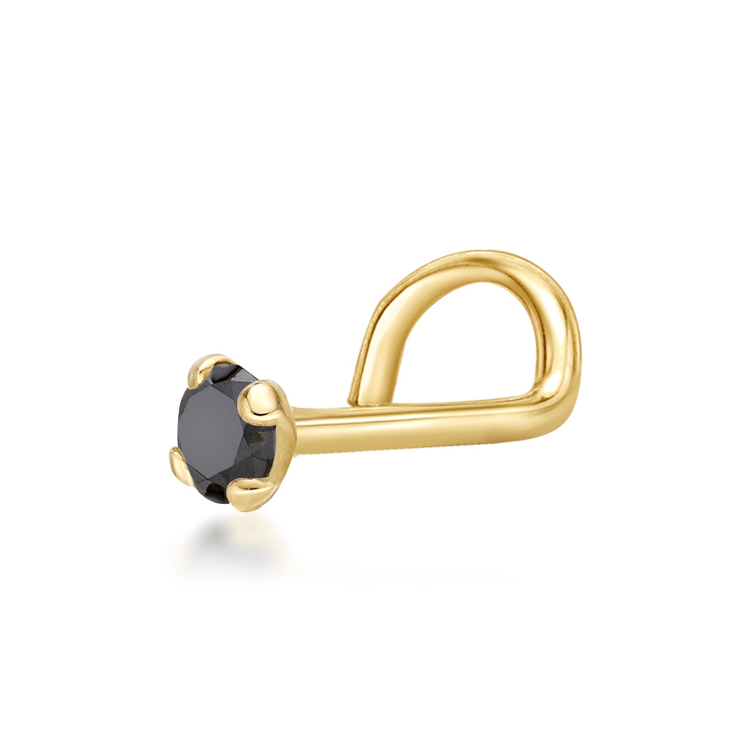 14K Gold Screw Black Diamond Nose Ring - 22G