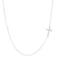 0.055 cttw Diamond Side Cross Pendant Necklace in Sterling Silver