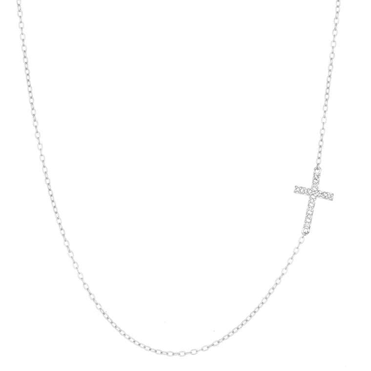 0.055 cttw Diamond Side Cross Pendant Necklace in Sterling Silver