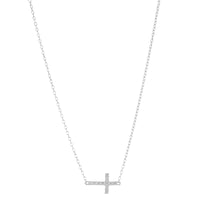 0.055 cttw Diamond Side Cross Pendant Necklace in Sterling Silver