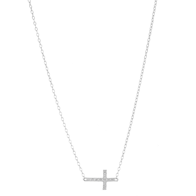 0.055 cttw Diamond Side Cross Pendant Necklace in Sterling Silver