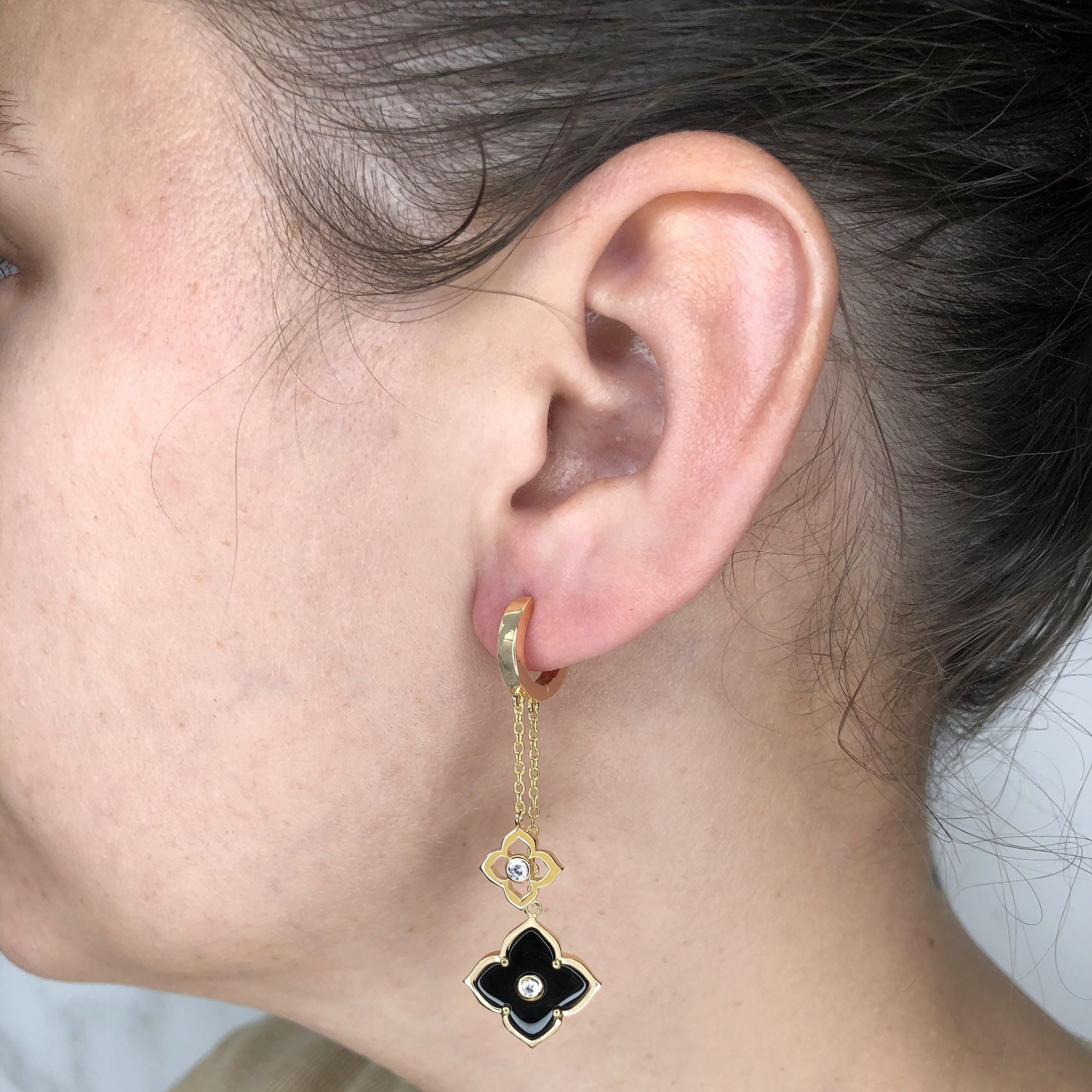 Flora Grand Double Flower Drop Huggie Earrings