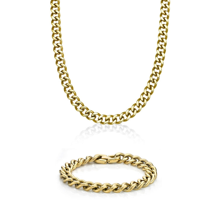 Thick Curb Chain Gift Set in Gold Ion Plated Stainless Steel, 20"